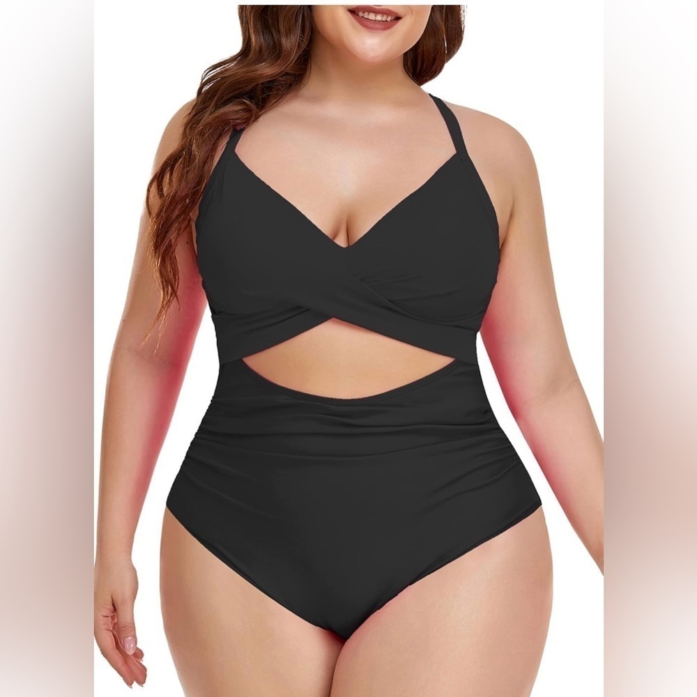 One Piece Tummy Control Cutout High Waisted Bathing Suit Wrap Tie Back XX-L nwt